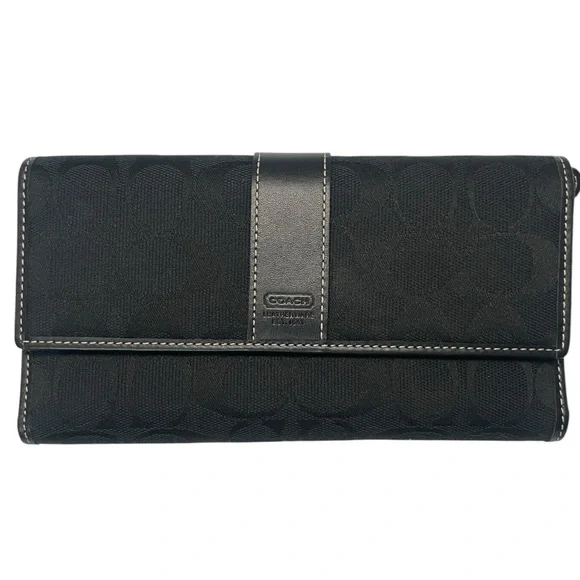 Coach Leatherware Black Signature Jacquard Canvas & Leather Trim Trifold Wallet - Picture 12 of 13